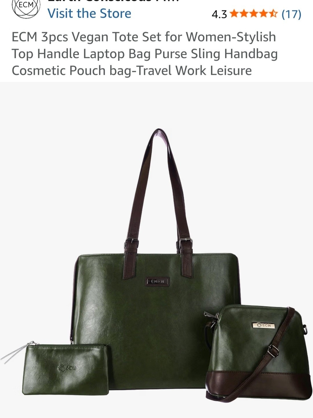 Women’s 3-Piece Tote & Crossbody Set in Olive Green